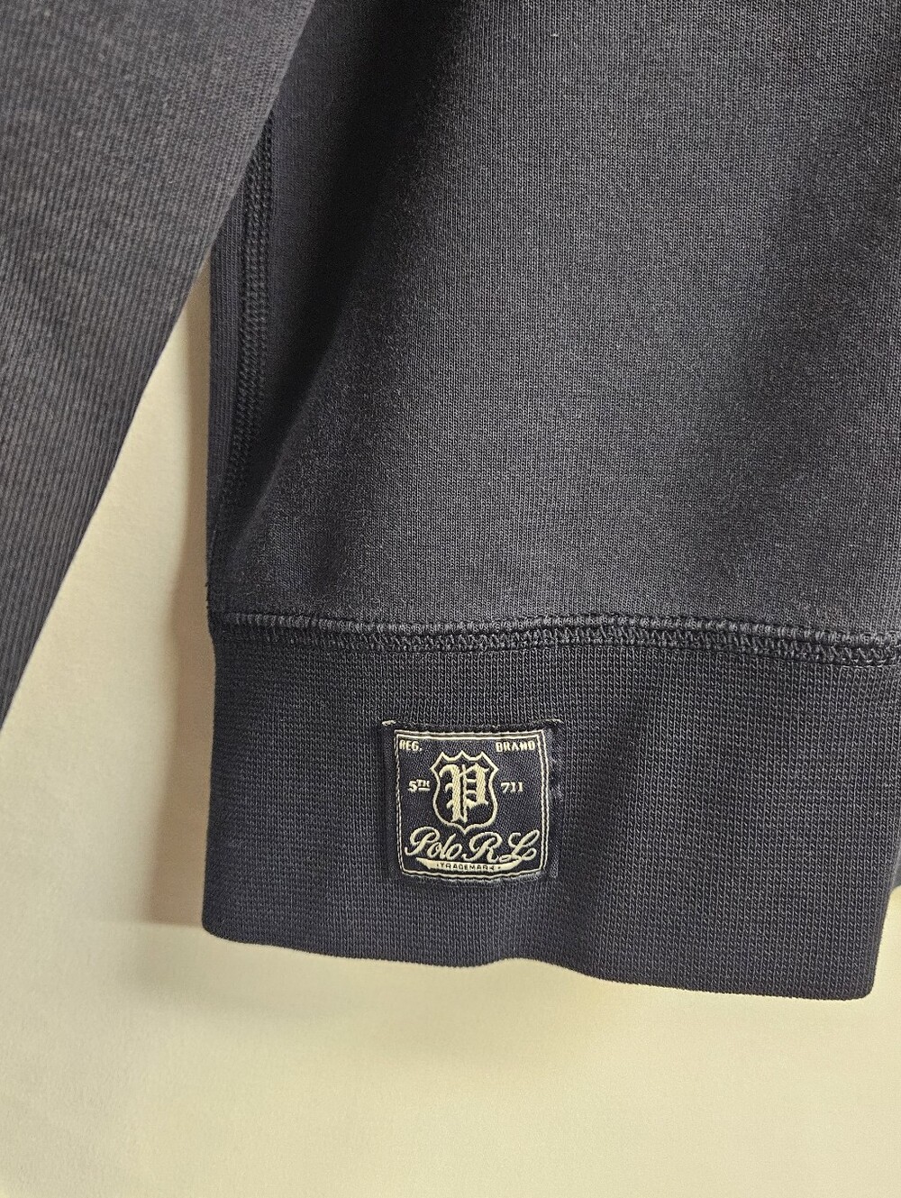 Polo Ralph Lauren Performance Navy Blue P Logo Double Knit Sweatshirt Sz Large - Picture 2 of 12